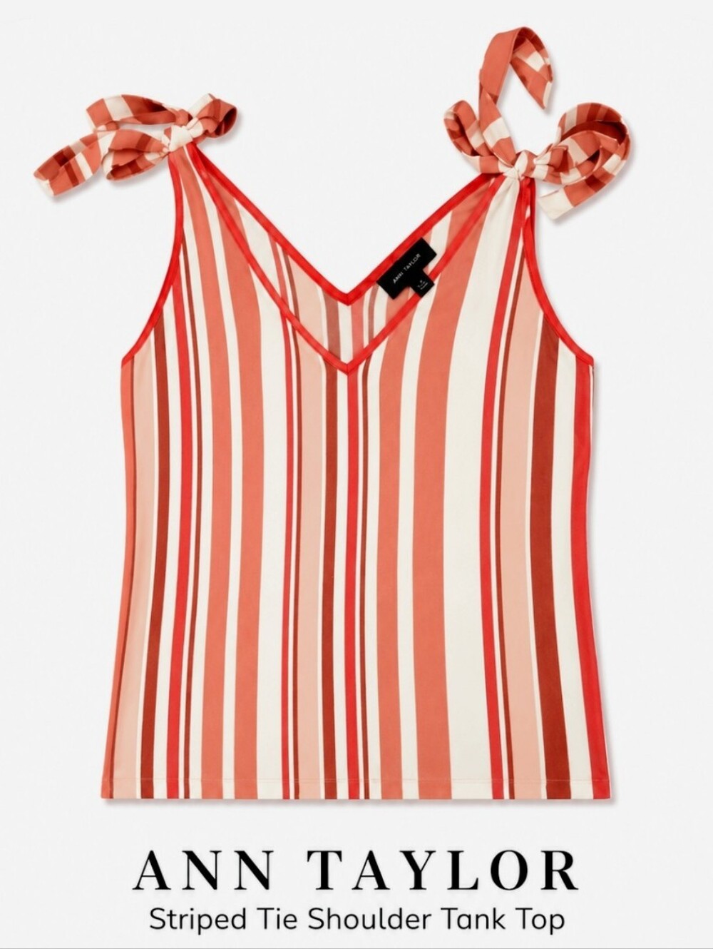 Ann Taylor Coral and Cream Striped Sweater Tie-Shoulder Tank